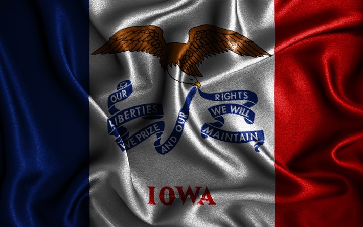 Iowa bayrağı, 4k, ipek dalgalı bayraklar, amerika eyaletleri, ABD, Iowa Bayrağı, kumaş bayraklar, 3D sanat, Iowa, Amerika Birleşik Devletleri, Iowa 3D bayrak, ABD eyaletleri
