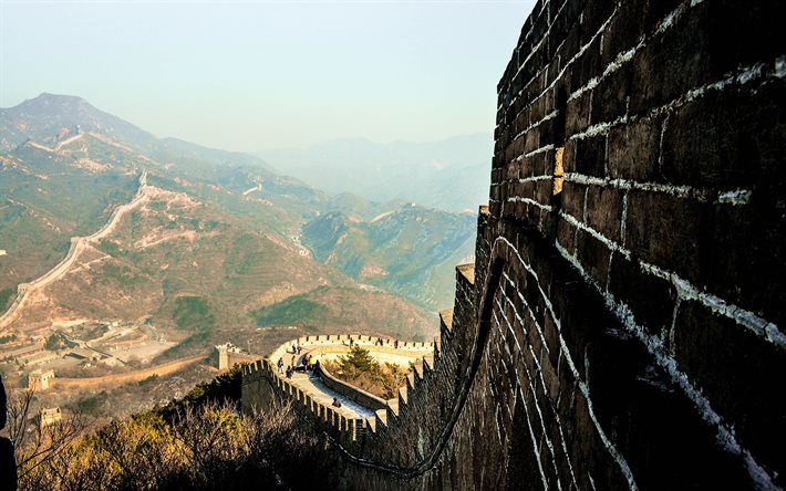 Grande Muralha da China, primavera, paisagem montanhosa, parede de pedra, 7 maravilhas do mundo, China
