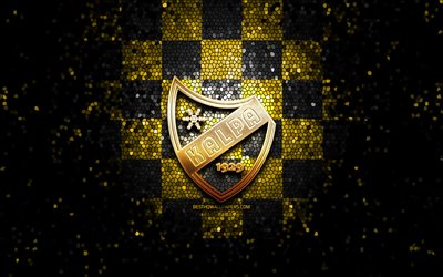KalPa, parlak logo, Liiga, sarı siyah damalı arka plan, hokey, fin hokey takımı, KalPa logosu, mozaik sanatı, fin hokey ligi, Kalevan Pallo
