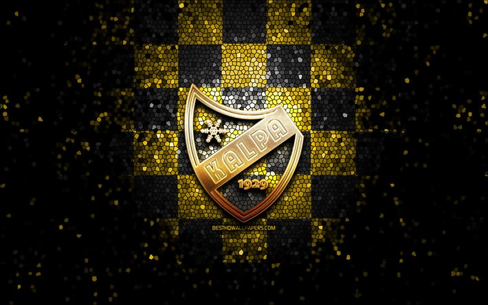 KalPa, logo glitter, Liiga, sfondo a scacchi nero giallo, hockey, squadra di hockey finlandese, logo KalPa, arte del mosaico, lega di hockey finlandese, Kalevan Pallo