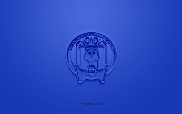 Davao Aguilas FC, yaratıcı 3D logo, mavi arka plan, PFL, 3d amblem, Filipinli futbol kul&#252;b&#252;, Filipinler Futbol Ligi, Tagum, Filipinler, 3d sanat, futbol, Davao Aguilas FC 3d logosu