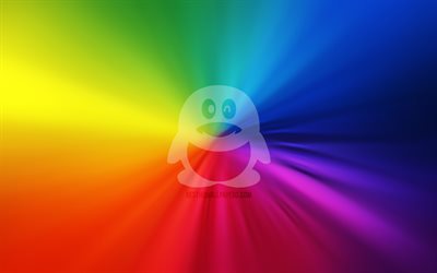 QQ logo, 4k, vortex, social networks, rainbow backgrounds, artwork, QQ