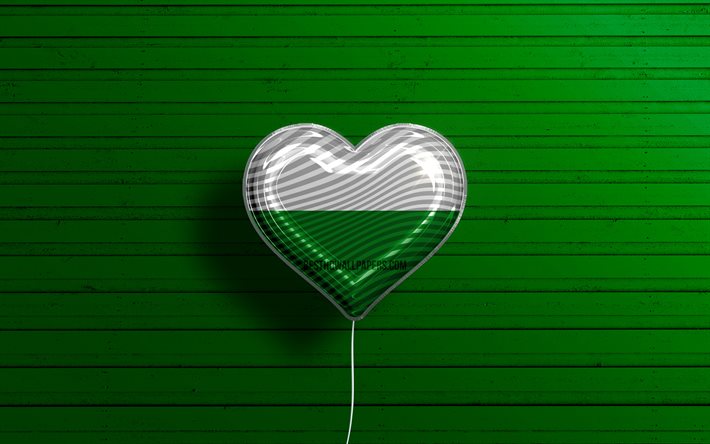 Rakastan Sachsenia, 4k, realistiset ilmapallot, vihre&#228; puinen tausta, Saksan osavaltiot, Saksin lipun syd&#228;n, Saksin lippu, ilmapallo lipulla, Love Saxony, Saksa