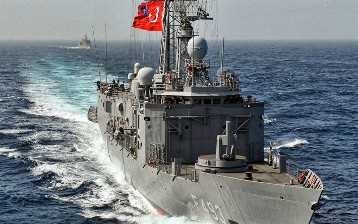 TCG Gelibolu, F493, turkisk styrd-missil-fregatt, turkisk marin, Turkiets flagga, turkiska krigsfartyg