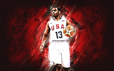 Chris Paul, USA national basketball team, USA, American basketball player, portrait, United States Basketball team, red stone background
