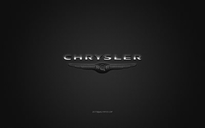 Logo Chrysler, logo argent&#233;, fond gris en fibre de carbone, embl&#232;me m&#233;tallique Chrysler, Chrysler, marques de voitures, art cr&#233;atif