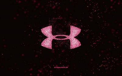 Logo glitter Under Armour, sfondo nero, logo Under Armour, arte glitter rosa, Under Armour, arte creativa, logo glitter rosa Under Armour