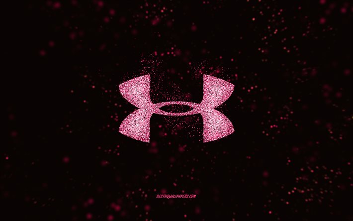 Under Armour glitterlogotyp, svart bakgrund, Under Armour-logotyp, rosa glitterkonst, Under Armour, kreativ konst, Under Armour rosa glitterlogotyp
