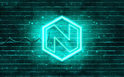 Logo Nikola turquoise, 4k, brickwall turquoise, logo Nikola, marques de voitures, logo n&#233;on Nikola, Nikola