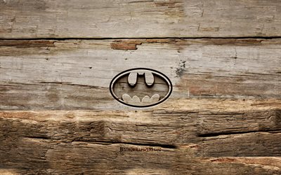 Batman wooden logo, 4K, wooden backgrounds, superheroes, Batman logo, creative, wood carving, Batman