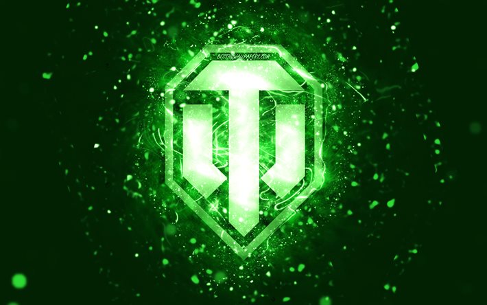 Logotipo verde do World of Tanks, 4k, luzes de n&#233;on verdes, WoT, criativo, fundo abstrato verde, logotipo do World of Tanks, marcas, logotipo do WoT, World of Tanks
