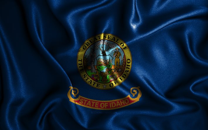 アイダホフラグ, 4k, シルクの波状の旗, アメリカの州, 米国, アイダホの旗, ファブリックフラグ, 3Dアート, Idaho, アメリカ合衆国, アイダホ3Dフラグ