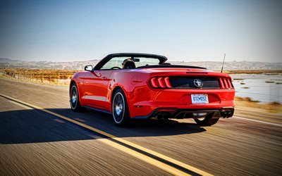 Ford Mustang Cabriolet, 4k, vista posteriore, 2021 auto, supercar, 2021 Ford Mustang Convertible, auto americane, Ford