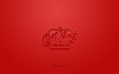 ملوك ادمونتون أويل, شعار 3D الإبداعية, خلفية حمراء, 3d شعار, نادي فريق الهوكي الكندي, WHL, إدمونتون, كندا, فن ثلاثي الأبعاد, الهوكي, شعار Edmonton Oil Kings ثلاثي الأبعاد