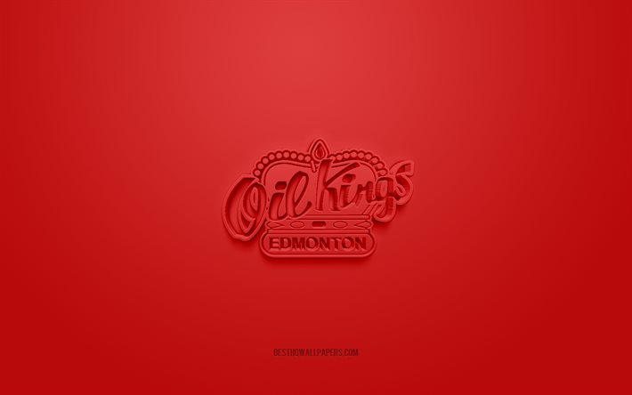 Edmonton Oil Kings, logo 3D creativo, sfondo rosso, emblema 3d, club della squadra di hockey canadese, WHL, Edmonton, Canada, arte 3d, hockey, logo 3d di Edmonton Oil Kings