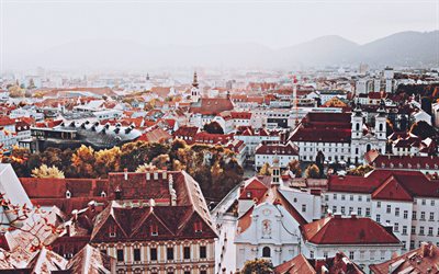 غراتس, 4k, أفق مناظر المدينة, المدن النمساوية, صباح, النمسا, أوروبا
