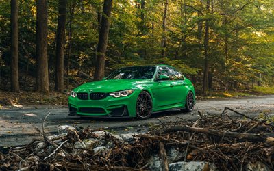 BMW M3, F80, front view, exterior, green coupe, green M3 F80, M3 F80 tuning, German cars, BMW