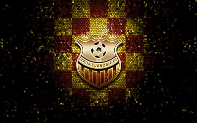 trujillanos fc, glitter logo, uefa şampiyonlar ligi, sarı kahverengi damalı arka plan, futbol, ​​venezuela futbol kul&#252;b&#252;, trujillanos fc logo, mozaik sanatı, venezuela primera division, fc trujillanos
