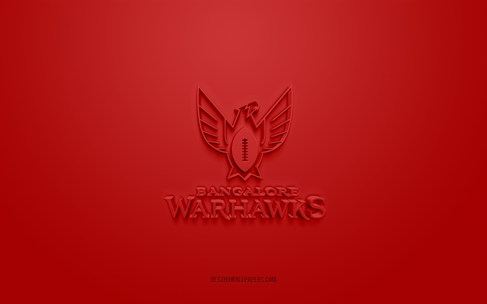 bangalore warhawks, logo 3d creativo, sfondo rosso, efli, squadra di football americano indiano, elite football league of india, bangalore, india, football americano, logo 3d di bangalore warhawks