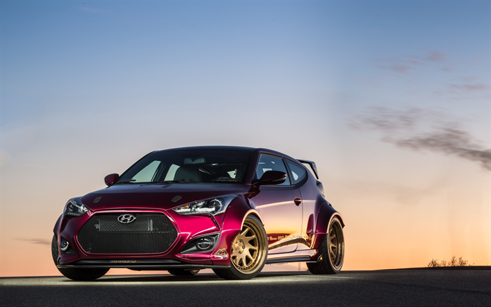 Hyundai Veloster, front view, exterior, burgundy Veloster, Veloster tuning, gold wheels, Hyundai tuning, Korean cars, Hyundai