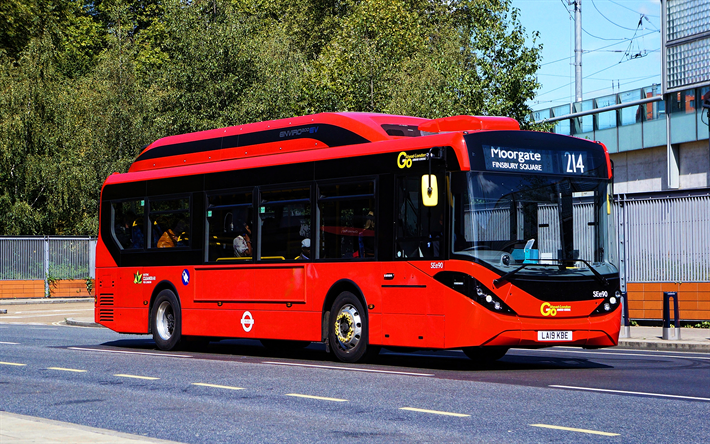 byd alexander dennis enviro200ev, 4k, punainen bussi, 2019 bussit, matkustajaliikenne, sähköbussit, matkustajabussi, alexander dennis, byd