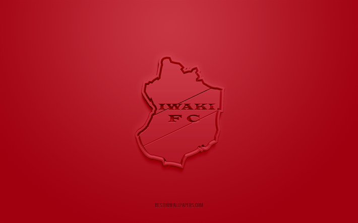 Iwaki FC, creative 3D logo, burgundy background, J3 League, 3d emblem, Japan Football Club, Iwaki, Japan, 3d art, football, Iwaki FC 3d logo