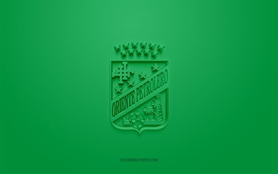 oriente petrolero, kreativ 3d-logotyp, grön bakgrund, bolivia primera division, 3d-emblem, boliviansk fotbollsklubb, bolivia, 3d-konst, fotboll, oriente petrolero 3d-logotyp