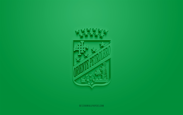 oriente petrolero, yaratıcı 3d logo, yeşil arka plan, bolivya primera division, 3d amblem, bolivya futbol kul&#252;b&#252;, bolivya, 3d sanat, futbol, ​​oriente petrolero 3d logo