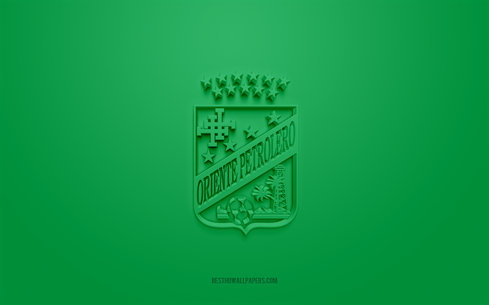 oriente petrolero, kreativ 3d-logotyp, gr&#246;n bakgrund, bolivia primera division, 3d-emblem, boliviansk fotbollsklubb, bolivia, 3d-konst, fotboll, oriente petrolero 3d-logotyp