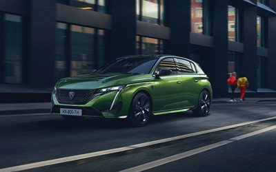 2022, Peugeot 308, front view, exterior, green hatchback, green Peugeot 308, french cars, Peugeot