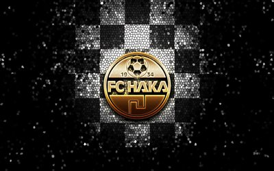 Haka FC, glitter logo, Veikkausliiga, white black checkered background, soccer, finnish football club, FC Haka logo, mosaic art, football, FC Haka