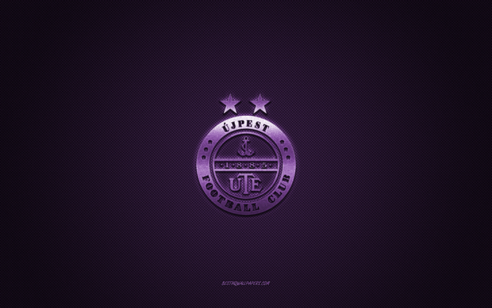 ujpest fc, club de football hongrois, logo violet, fond violet en fibre de carbone, nemzeti bajnoksag i, football, nb i, budapest, hongrie, logo ujpest fc