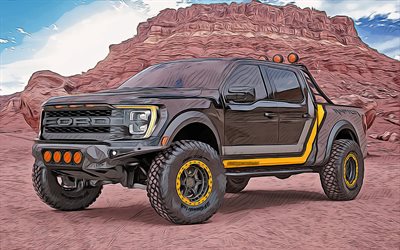 Ford F-150 Raptor, 4K, vector art, 2022 cars, tuning, Addictive Desert Designs, abstract cars, Ford F-150 Raptor drawing, cars drawings, Ford