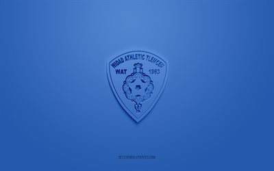 wa tlemcen, yaratıcı 3d logo, mavi arka plan, cezayir futbol kul&#252;b&#252;, 1 ligue professionnelle, tlemcen, cezayir, 3d sanat, futbol, ​​wa tlemcen 3d logosu