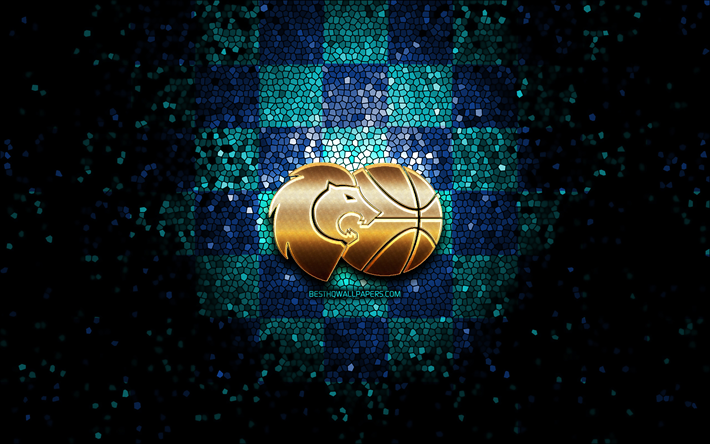 CB Breogan, glitter logo, ACB, blue checkered background, spanish basketball team, CB Breogan logo, mosaic art, basketball, Rio Breogan