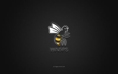 Wasps RFC, English rugby club, silver logo, gray carbon fiber background, Super League, rugby, Northampton, England, Wasps RFC logo