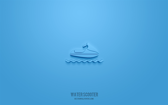 icona 3d dello scooter d acqua, sfondo blu, simboli 3d, scooter d acqua, icone dello sport, icone 3d, segno dello scooter dell acqua, icone dello sport 3d