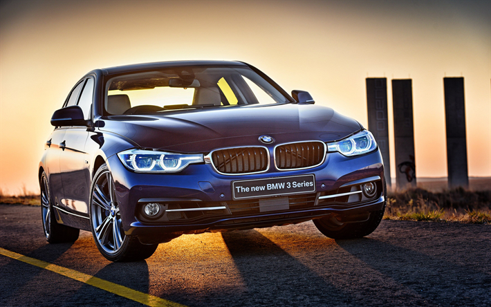 BMW 3 Serisi, 4k, modelinde kullanılan, 2018 araba, modelinde kullanılan mavi, Alman otomobil, BMW