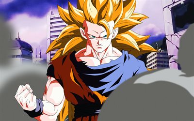 Golden Goku, 4k, krigare, Goku SSJ3, Dragon Ball Super, manga, DBS, Son-Goku