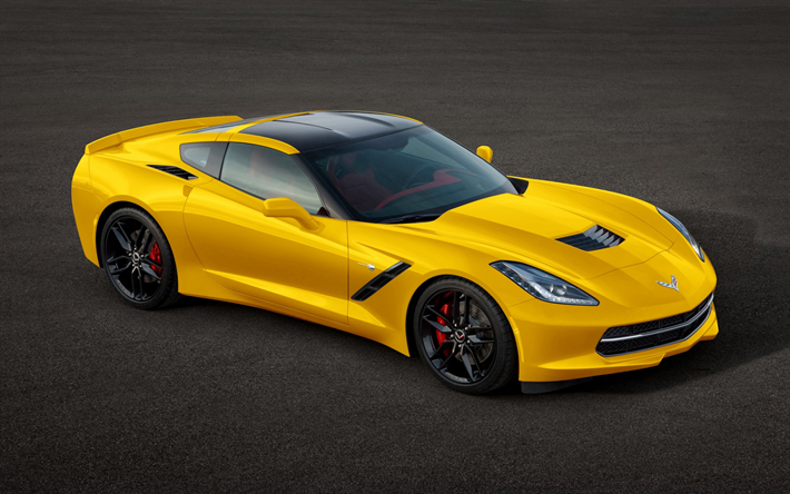 Chevrolet Corvette Stingray, 2018, sarı spor coupe, dış, spor araba, sarı Corvette, Amerikan arabaları, Chevrolet