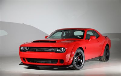 Dodge Challenger, 2018, red sedan, sports cars, red Challenger, tuning, American cars, Dodge