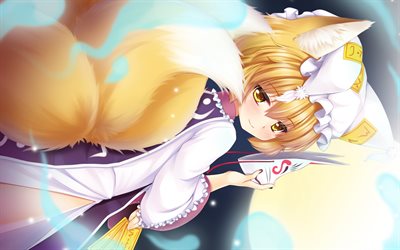 Touhou Project, Yakumo Ran, Perfect Cherry Blossom, shikigami, Mang&#225; japon&#234;s, anime personagens femininos, nine-tailed fox