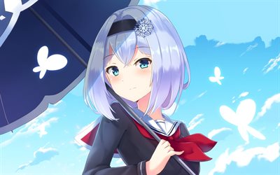 Ginko Sora, umbrella, protagonist, blue eyes, Ryuuou no Oshigoto, Sora Ginko