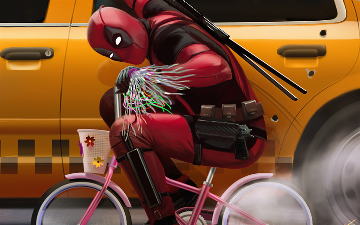Deadpool 2, en bicicleta, en 2018 pel&#237;cula, taxi, superh&#233;roes, Deadpool