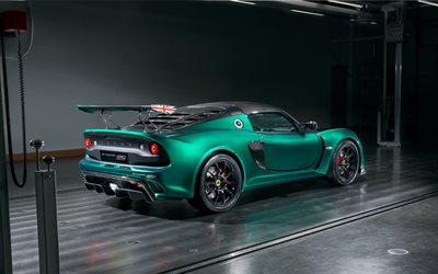 Lotus Exige 430, 2018, side view, green sports coupe, racing car, green Exige, aerodynamic wing, British sports car, Lotus