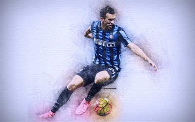 Ivan Perisi&#231;, 4k, sanat, Internazionale, futbol, Inter Milan, Serie futbolcular, Perisi&#231;, Inter Milan FC &#231;izim