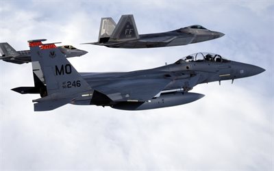 McDonnell Douglas F-15 Eagle, Lockheed Martin F-22 Raptor, F-15, Strike Eagle, US Air Force, Lockheed Martin F-35 Lightning II, Amerikan Combat Aviation, USA