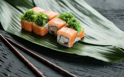 sushi, rullar, Japansk mat, &#246;ster, lax, orientalisk mat