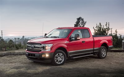 Ford F-150, offroad, 2018 cars, SUVs, red F-150, pickups, Ford
