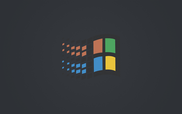 Windows-97, logo, minimaalinen, harmaa tausta, Win97